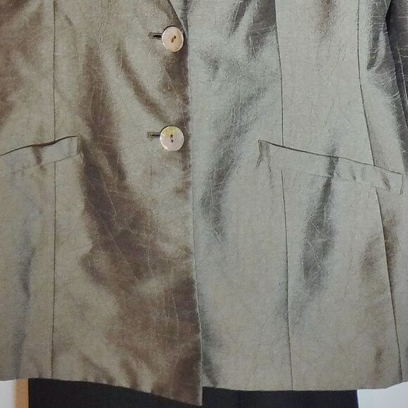Jacqueline Ferrar Button Down Jacket Size 16 Gray Green Shiny Long Sleeve - Picture 3 of 7